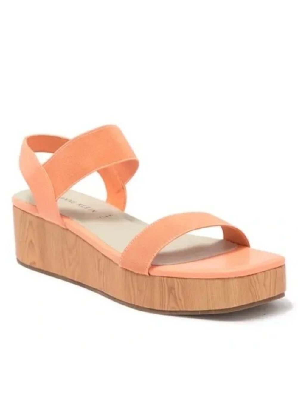 Anne Klein Womens 7.5B Elasticized Strappy Platform Wedge Wood-Like Heel Sandals